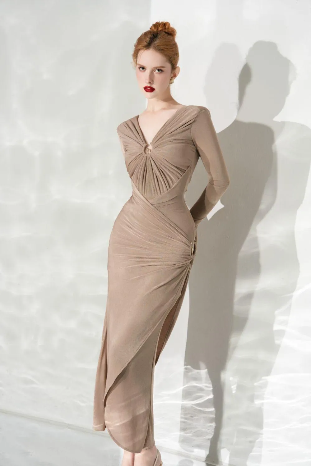 Glory Bodycon Gathered Spandex Ankle Length Dress