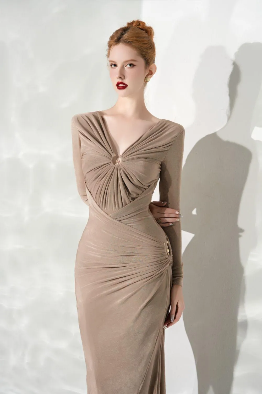 Glory Bodycon Gathered Spandex Ankle Length Dress