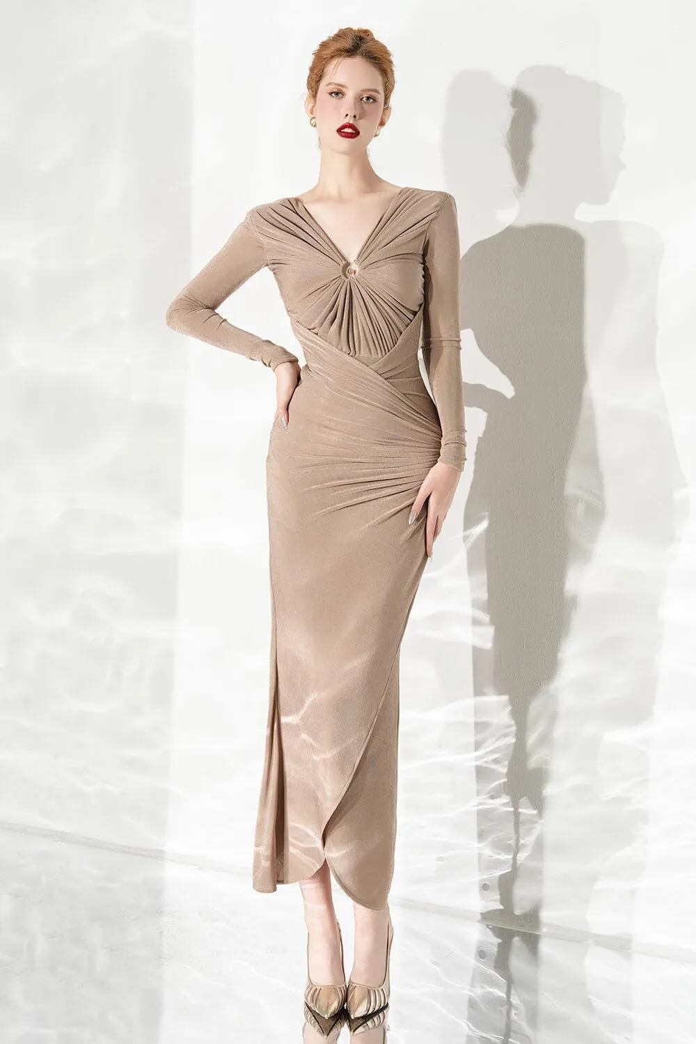 Glory Bodycon Gathered Spandex Ankle Length Dress