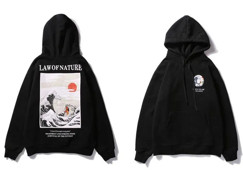 GONTHWID Japanese Embroidery Funny Cat Wave Printed Fleece Hoodies 2020 Winter Japan Style Hip Hop Casual Sweatshirts Streetwear