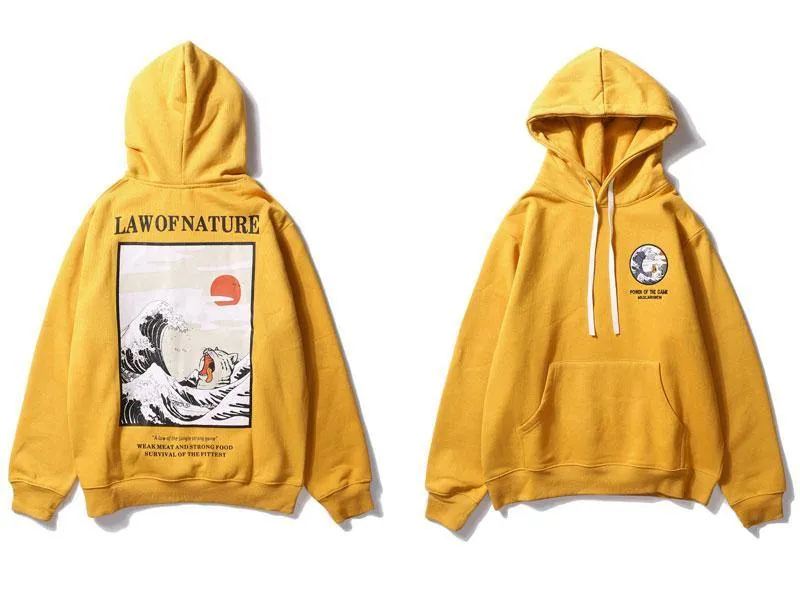 GONTHWID Japanese Embroidery Funny Cat Wave Printed Fleece Hoodies 2020 Winter Japan Style Hip Hop Casual Sweatshirts Streetwear