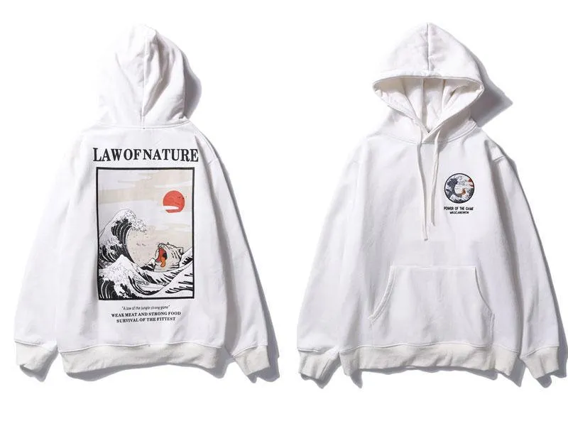 GONTHWID Japanese Embroidery Funny Cat Wave Printed Fleece Hoodies 2020 Winter Japan Style Hip Hop Casual Sweatshirts Streetwear