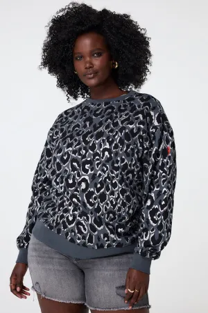 Grey with Black and Silver Foil Leopard Oversized Sweatshirt