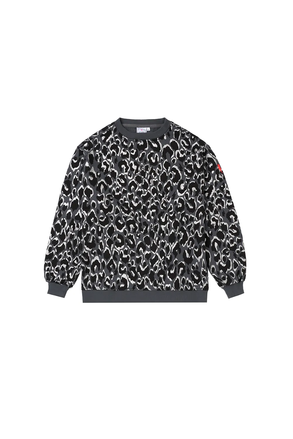 Grey with Black and Silver Foil Leopard Oversized Sweatshirt