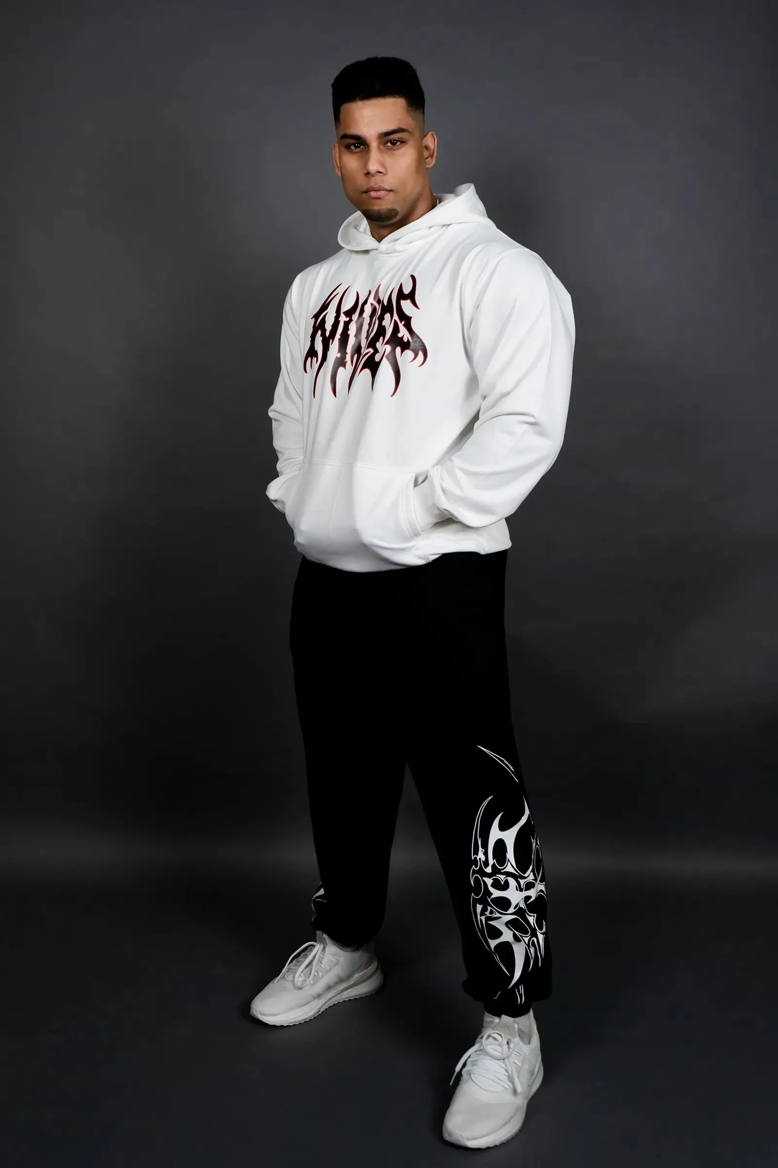 HELL FIRE SKULL HOODIE (OFF WHITE)