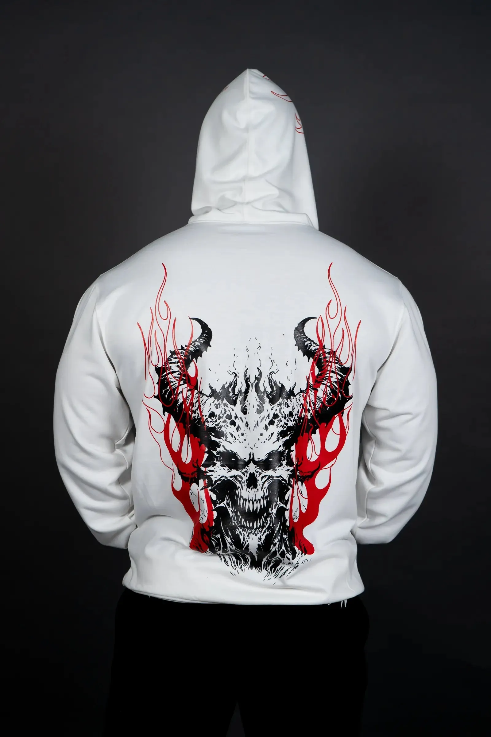 HELL FIRE SKULL HOODIE (OFF WHITE)