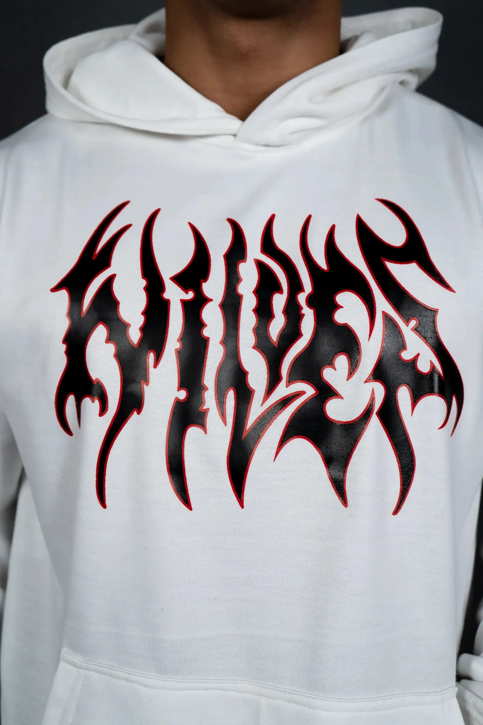 HELL FIRE SKULL HOODIE (OFF WHITE)