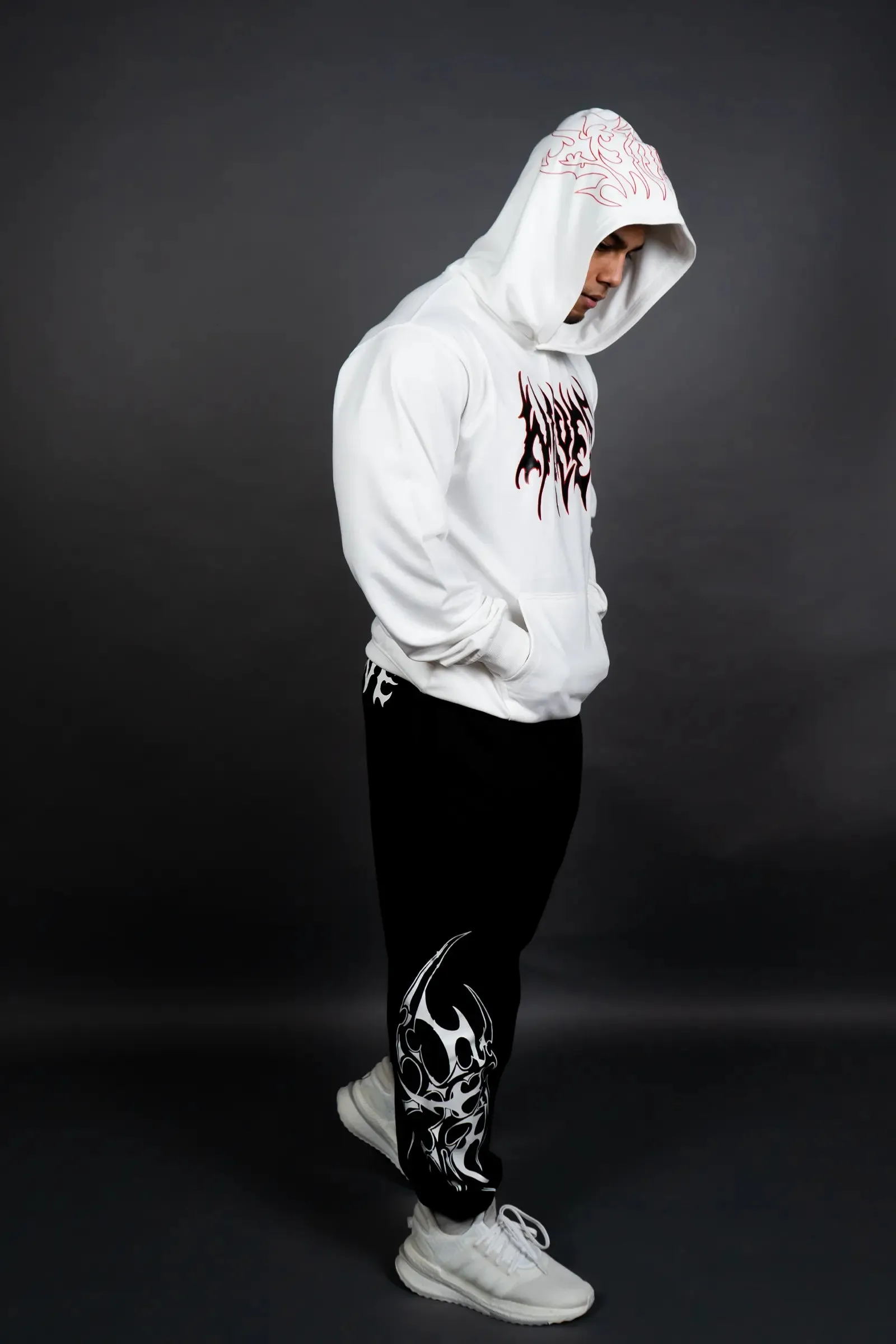 HELL FIRE SKULL HOODIE (OFF WHITE)