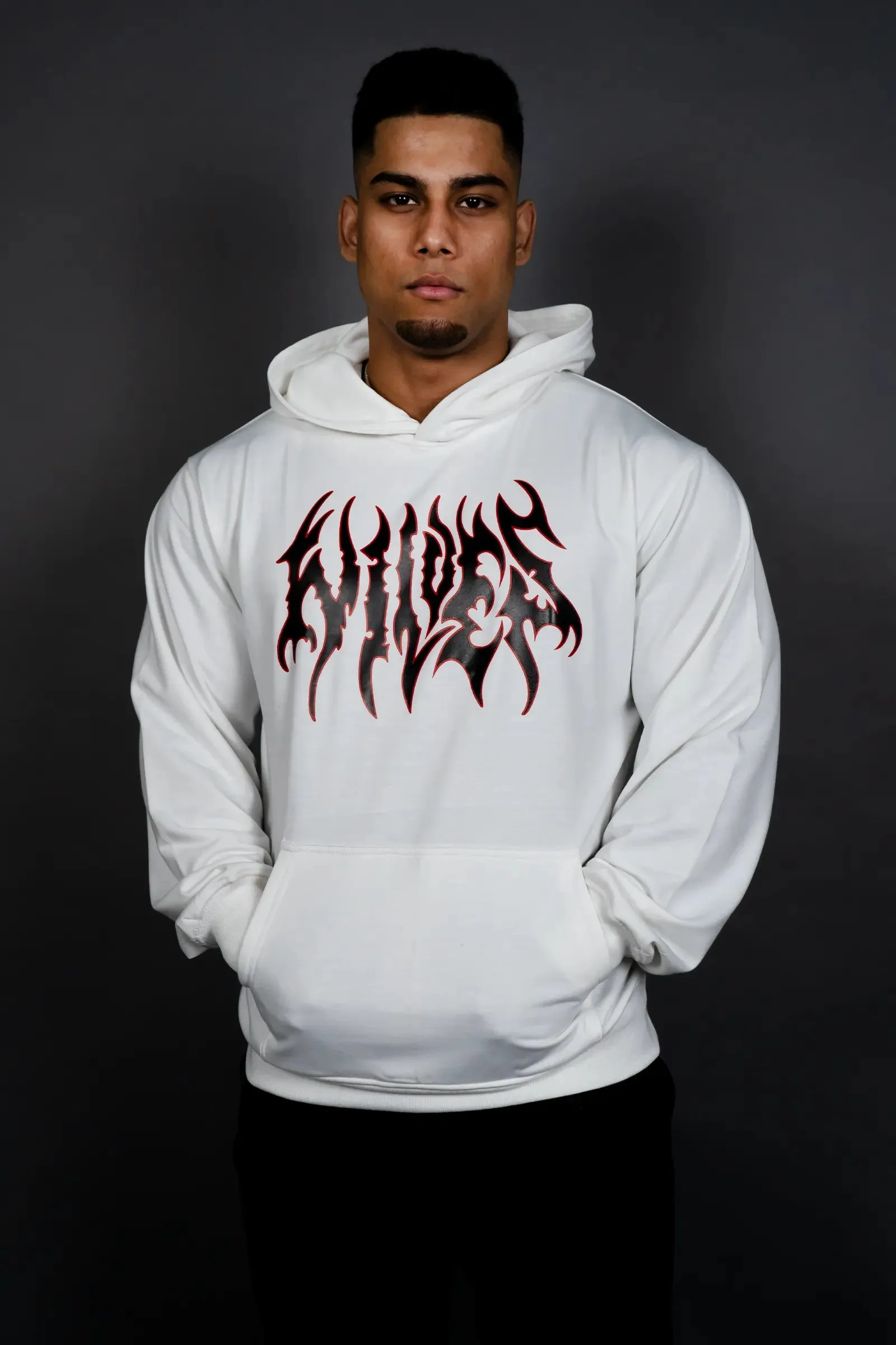 HELL FIRE SKULL HOODIE (OFF WHITE)