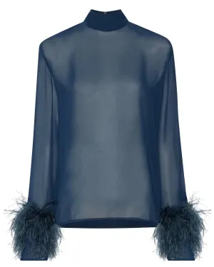 Ink Georgette High Neck Feather Blouse