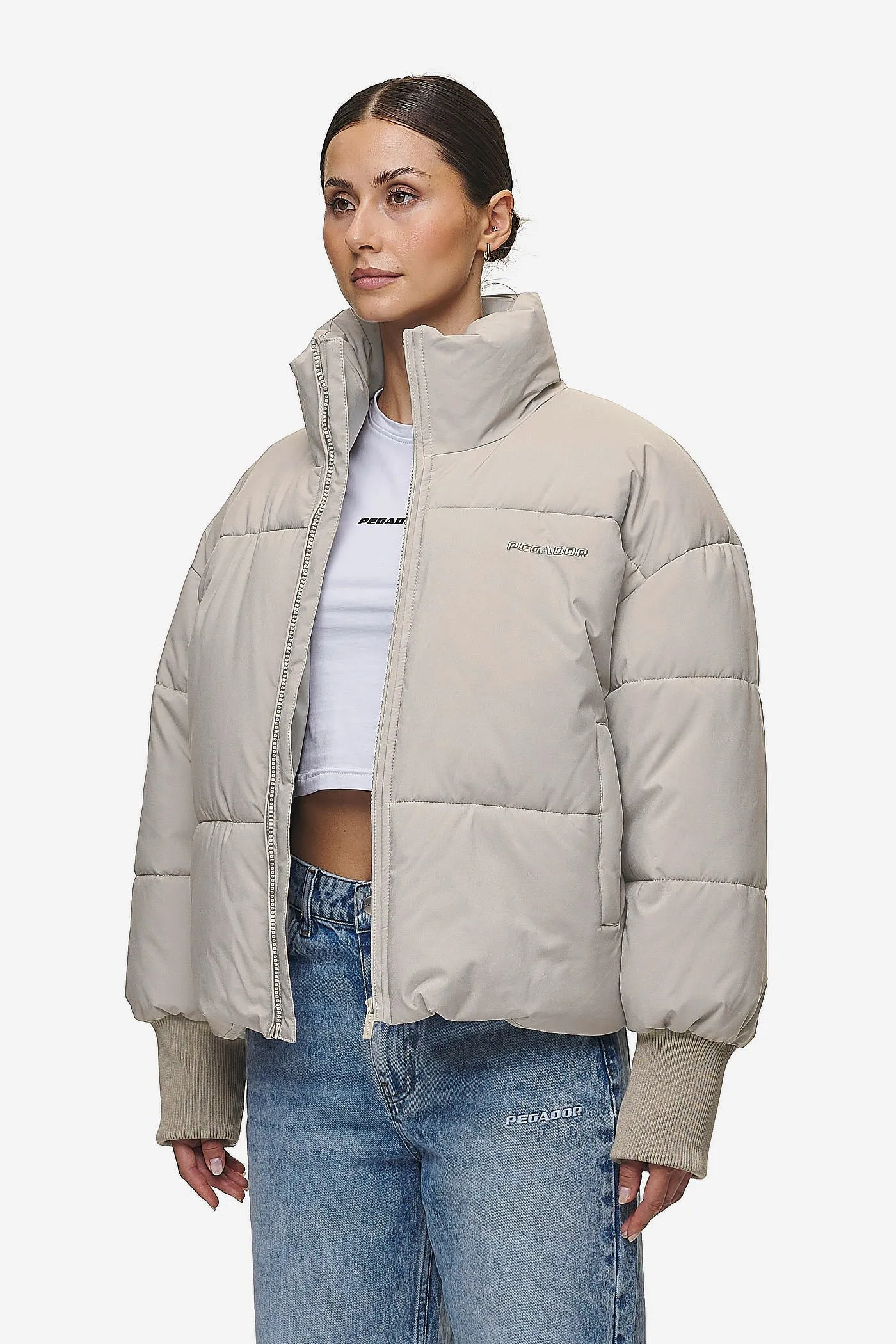 Jara Oversized Boxy Puffer Jacket Beige
