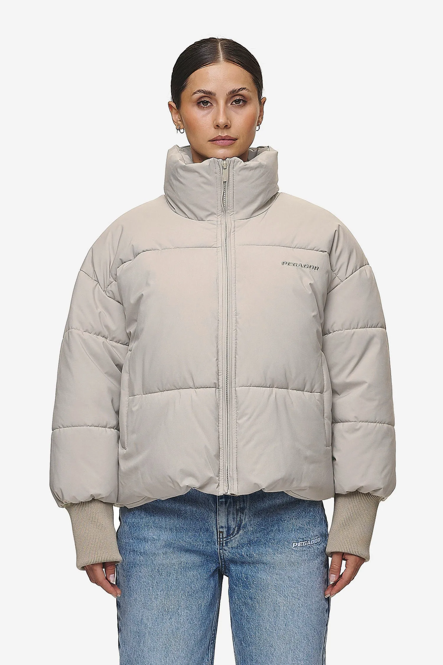 Jara Oversized Boxy Puffer Jacket Beige