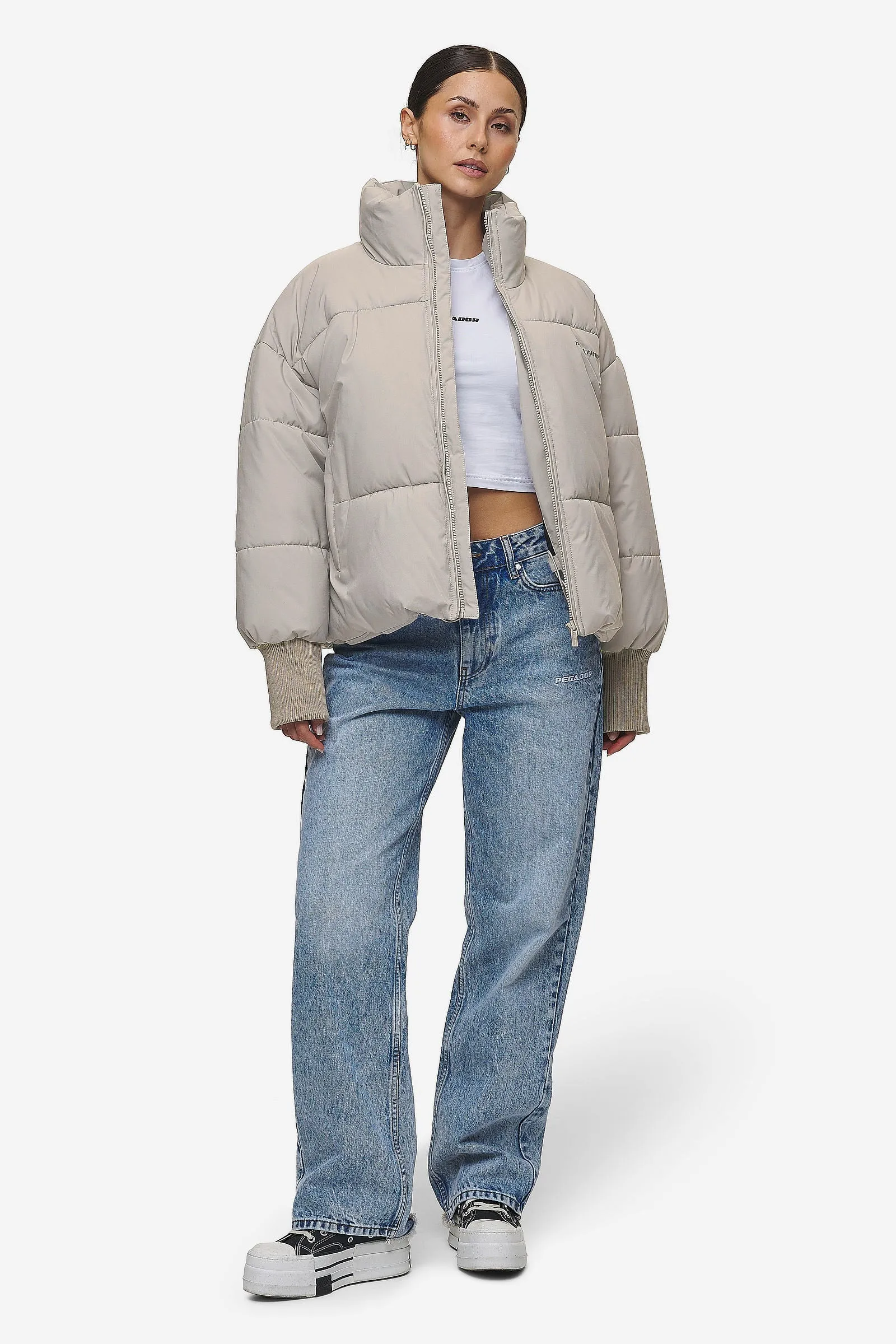 Jara Oversized Boxy Puffer Jacket Beige