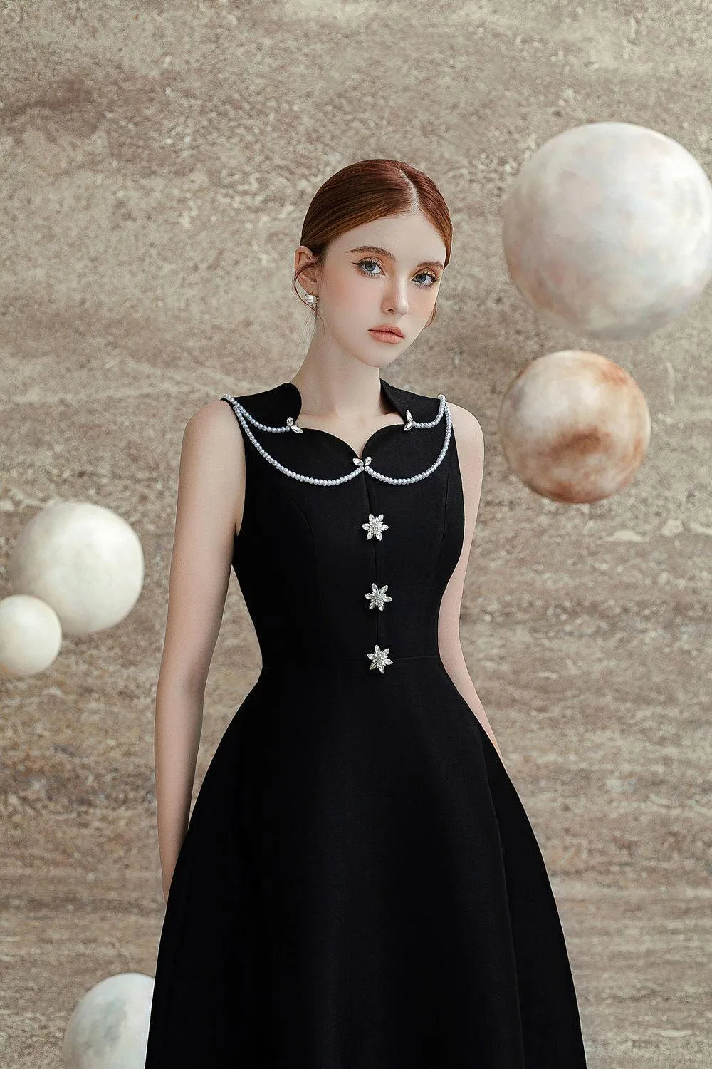 Katy A-line Sleeveless Trerena Taffeta Midi Dress