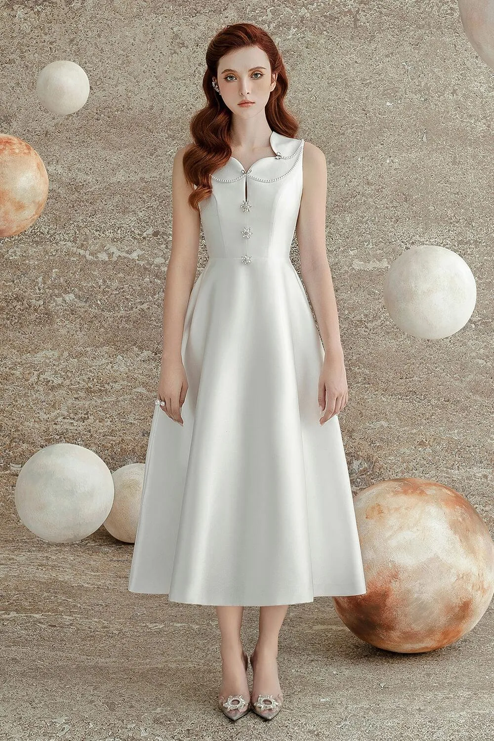 Katy A-line Sleeveless Trerena Taffeta Midi Dress