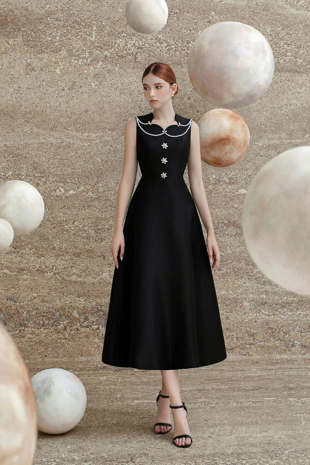 Katy A-line Sleeveless Trerena Taffeta Midi Dress