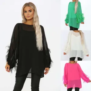 Ladies Feather Detail Chiffon Blouse