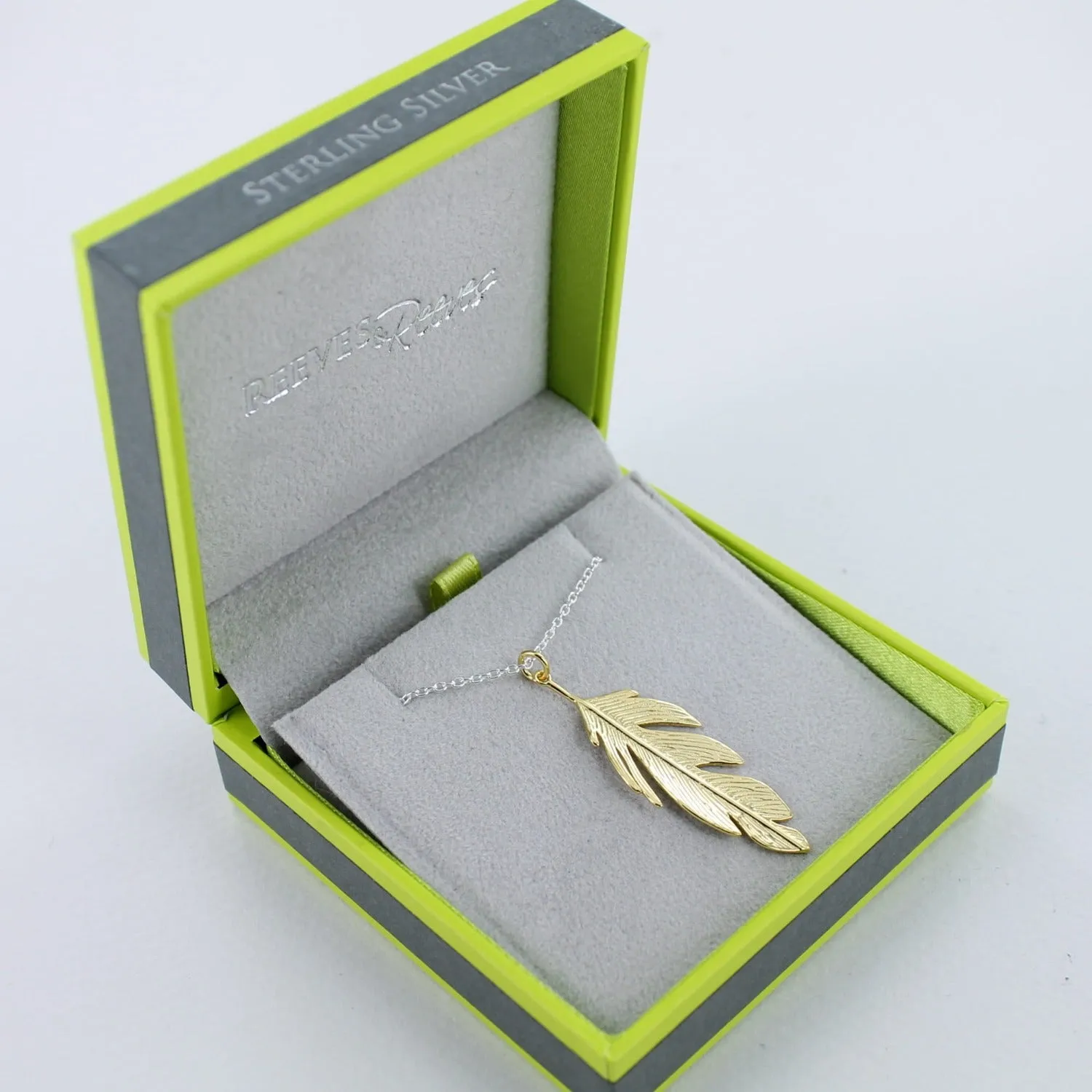 Large Sterling Silver Feather Drop Necklace