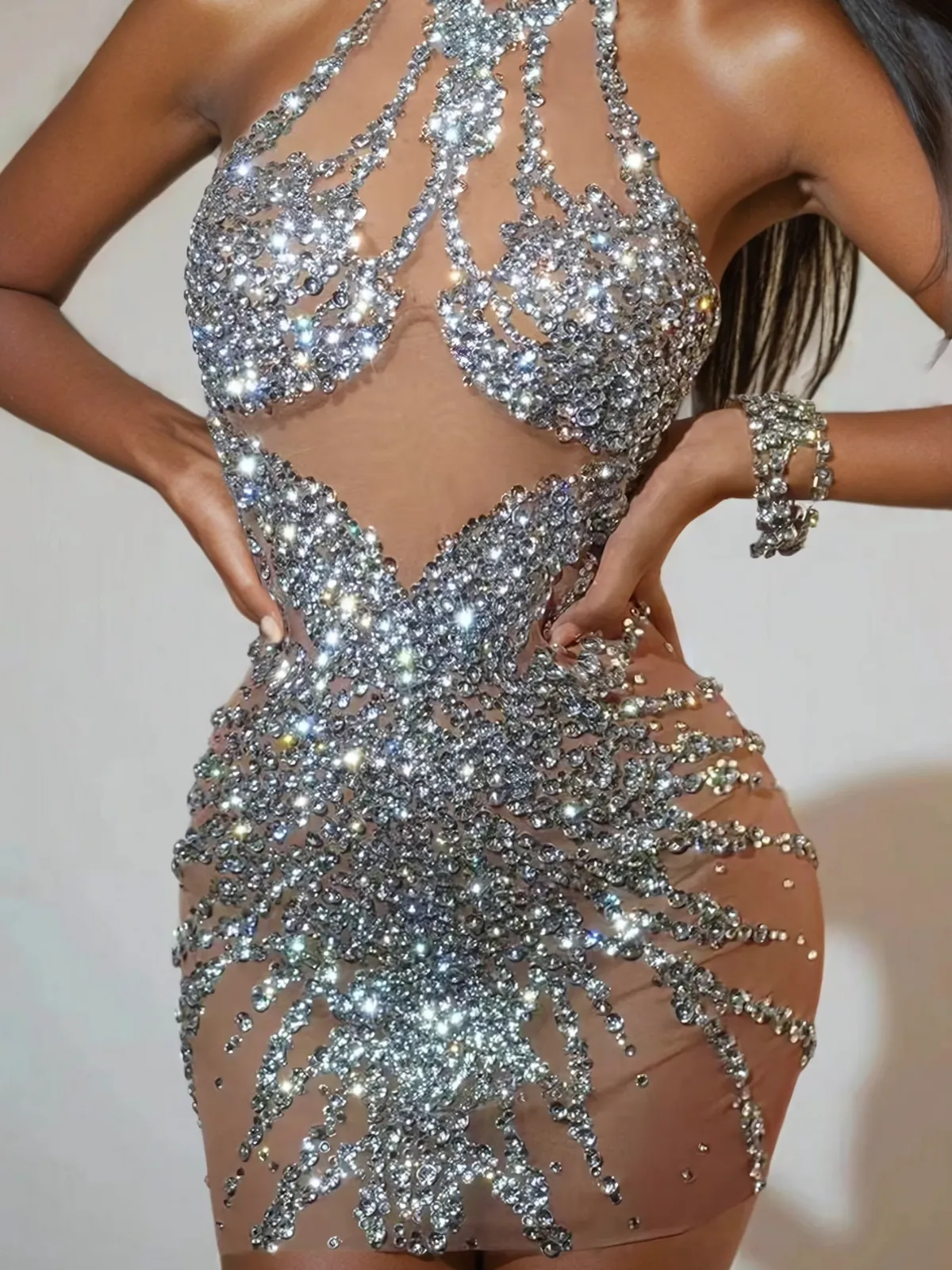 Lexiss Halterneck Rhinestone Mini Dress