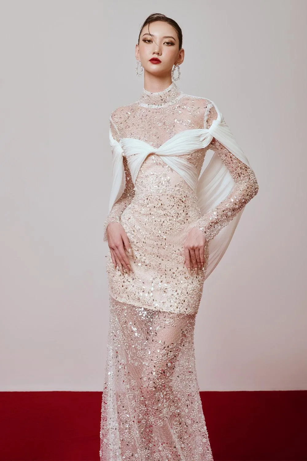 Longy Sheath Bead Organza Voile Floor Length Dress