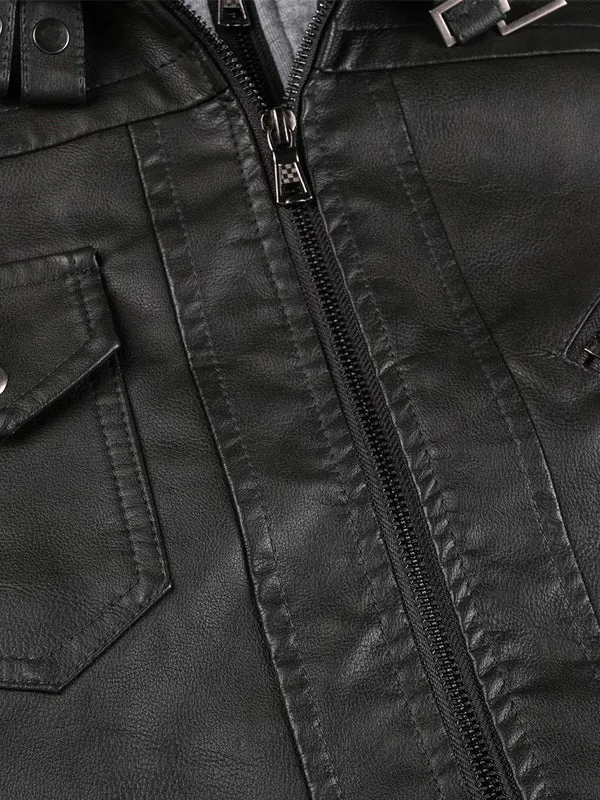 Men's Stand Collar PU Leather Motorcycle Jacket