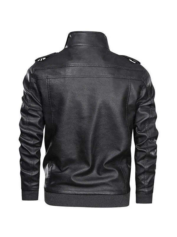 Men's Stand Collar PU Leather Motorcycle Jacket