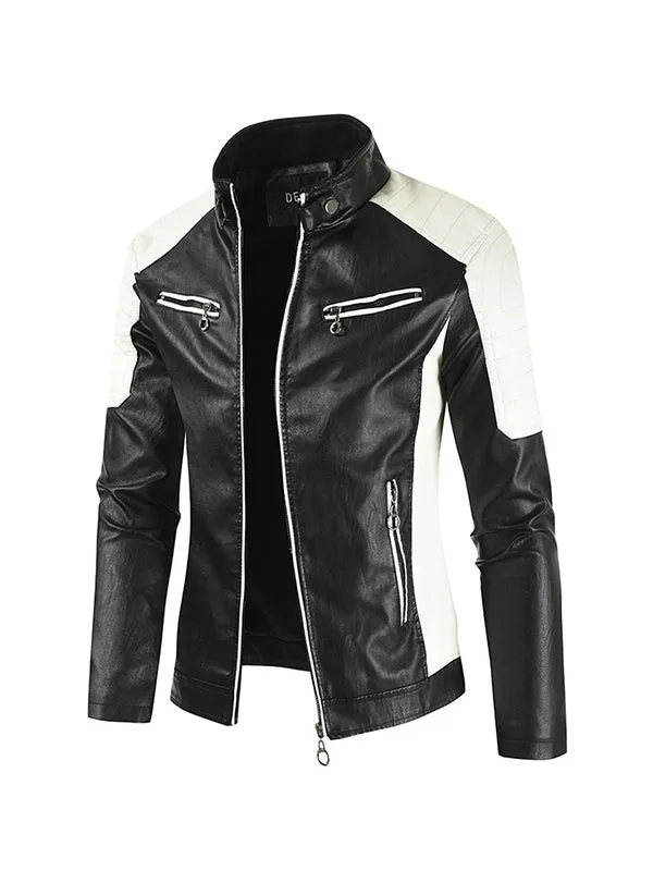 Men's Thin Graffiti Painting Motorcycle PU Leather Jacket