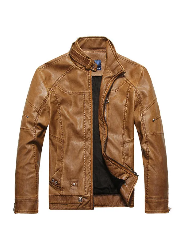 Men's Washed PU Leather Jacket Motorcycle Leather Jacket