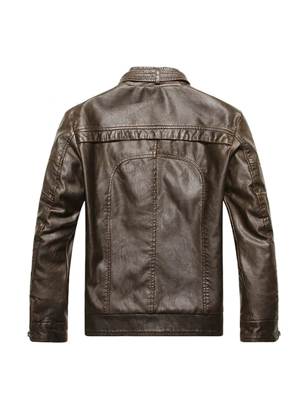 Men's Washed PU Leather Jacket Motorcycle Leather Jacket