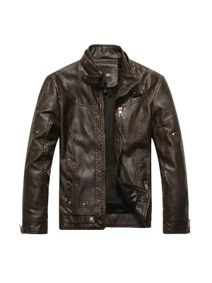 Men's Washed PU Leather Jacket Motorcycle Leather Jacket