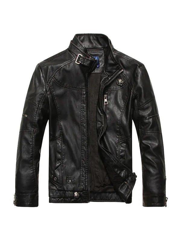 Men's Washed PU Leather Jacket Motorcycle Leather Jacket