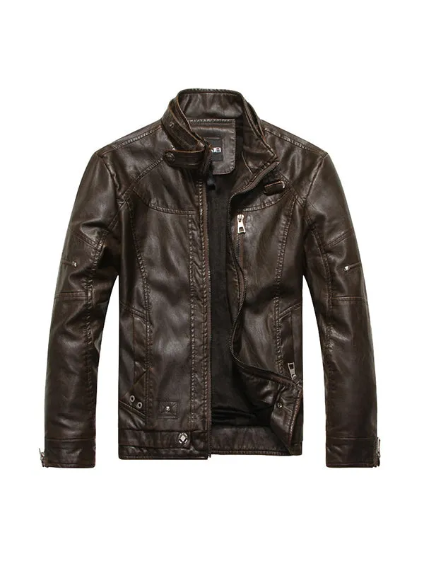 Men's Washed PU Leather Jacket Motorcycle Leather Jacket