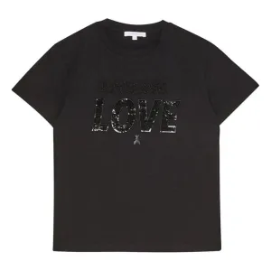 Patrizia Pepe Chic Rhinestone Embellished Black Cotton Tee
