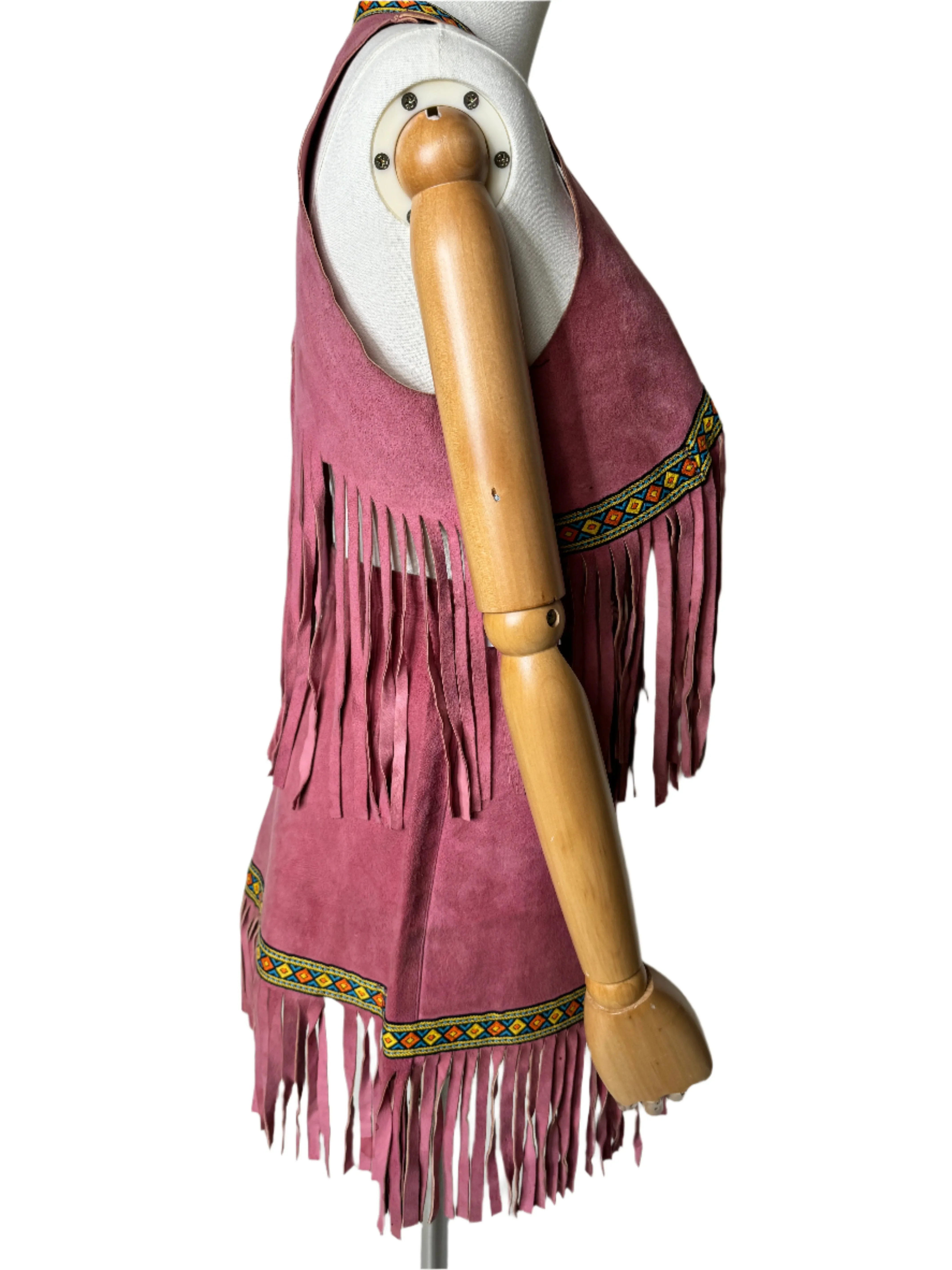 Pink Suede Fringed Western Mini Skirt Set 1960s