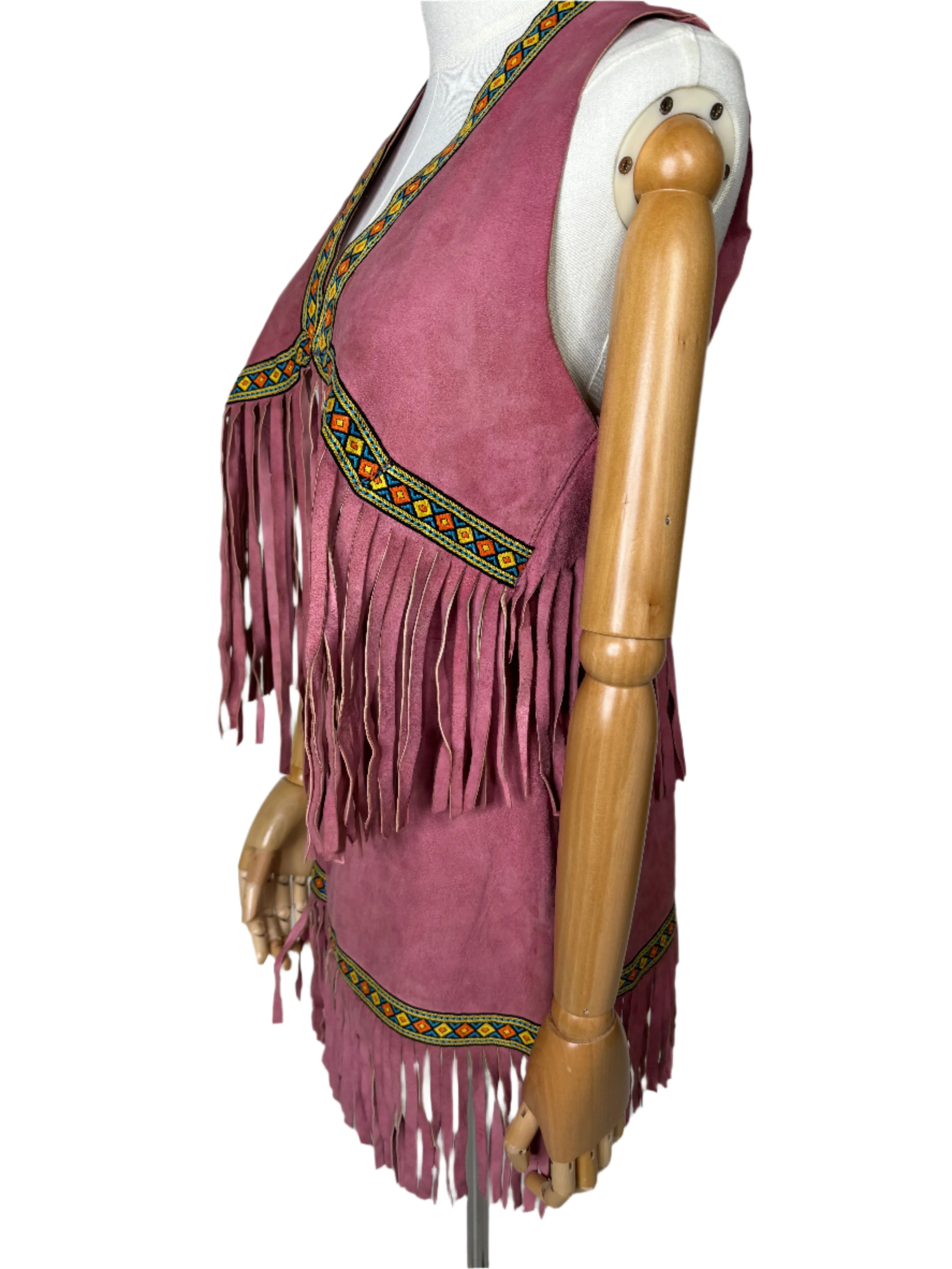 Pink Suede Fringed Western Mini Skirt Set 1960s