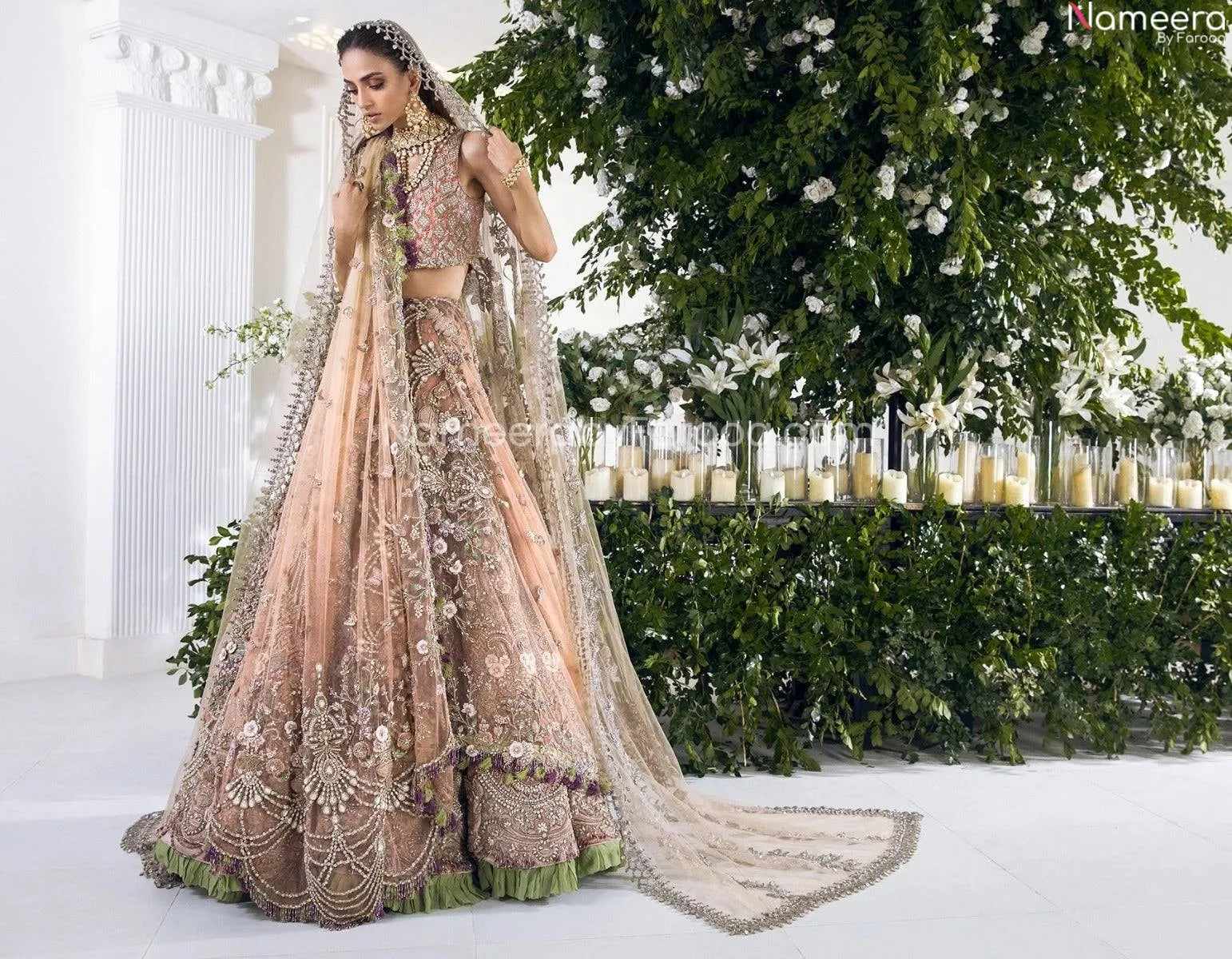 Premium Designer Peach Lehenga Choli For Bride #BN844