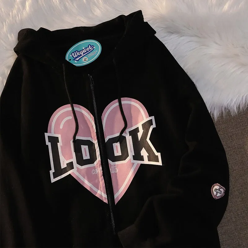 Purpdrank - Oversized Retro Streetwear Letter Printing Sweatshirts Vintage Women Zip Up Hoodies Women Grunge Punk Hooded Jackets Y2k Clothes