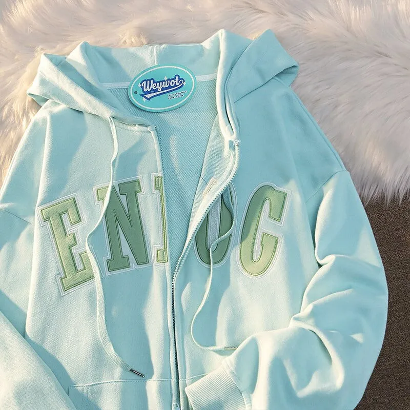 Purpdrank - Oversized Retro Streetwear Letter Printing Sweatshirts Vintage Women Zip Up Hoodies Women Grunge Punk Hooded Jackets Y2k Clothes