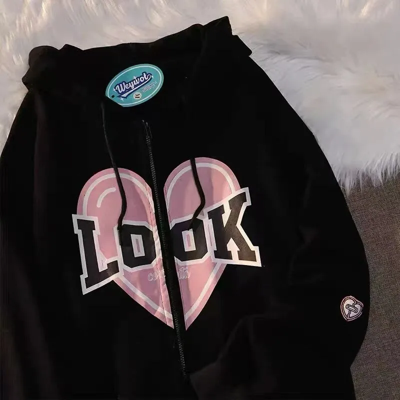 Purpdrank - Oversized Retro Streetwear Letter Printing Sweatshirts Vintage Women Zip Up Hoodies Women Grunge Punk Hooded Jackets Y2k Clothes