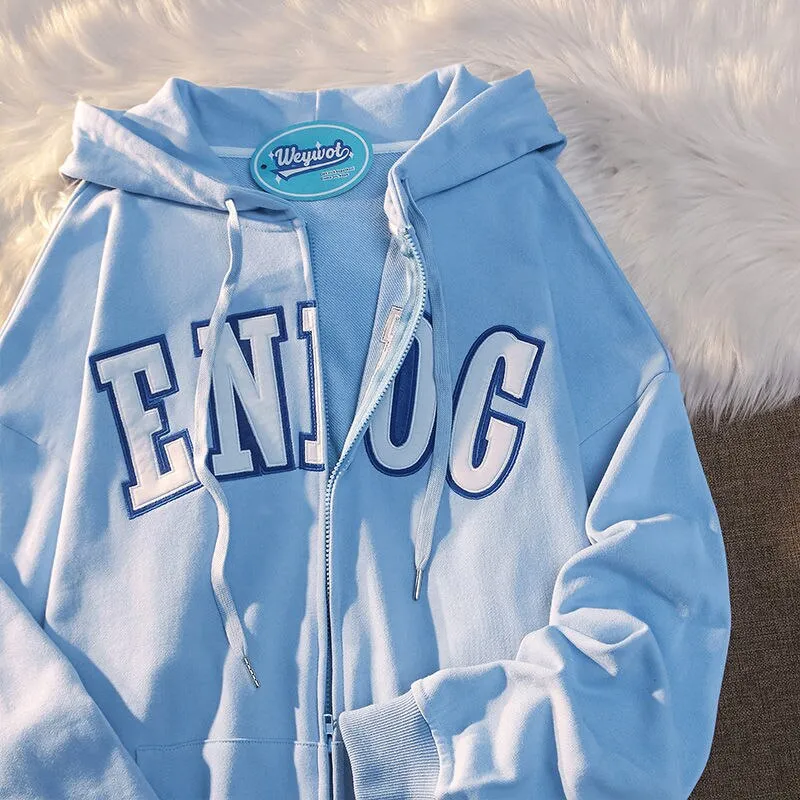 Purpdrank - Oversized Retro Streetwear Letter Printing Sweatshirts Vintage Women Zip Up Hoodies Women Grunge Punk Hooded Jackets Y2k Clothes