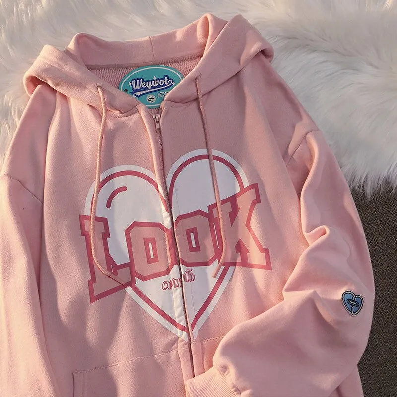 Purpdrank - Oversized Retro Streetwear Letter Printing Sweatshirts Vintage Women Zip Up Hoodies Women Grunge Punk Hooded Jackets Y2k Clothes