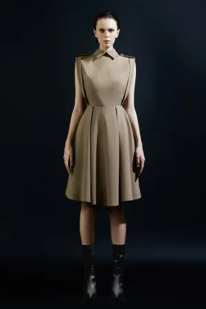 Rainbow A-line Collared Neck Silk Wool Knee-length Dress