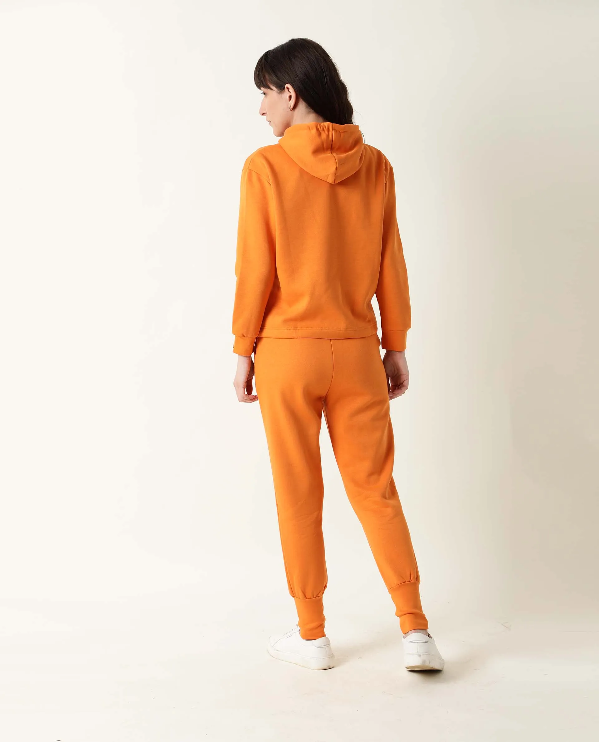 Rareism Women Simp-1 Orange Poly Cotton Fabric Tailored Fit Solid Mid Rise Ankle Length Track Pant