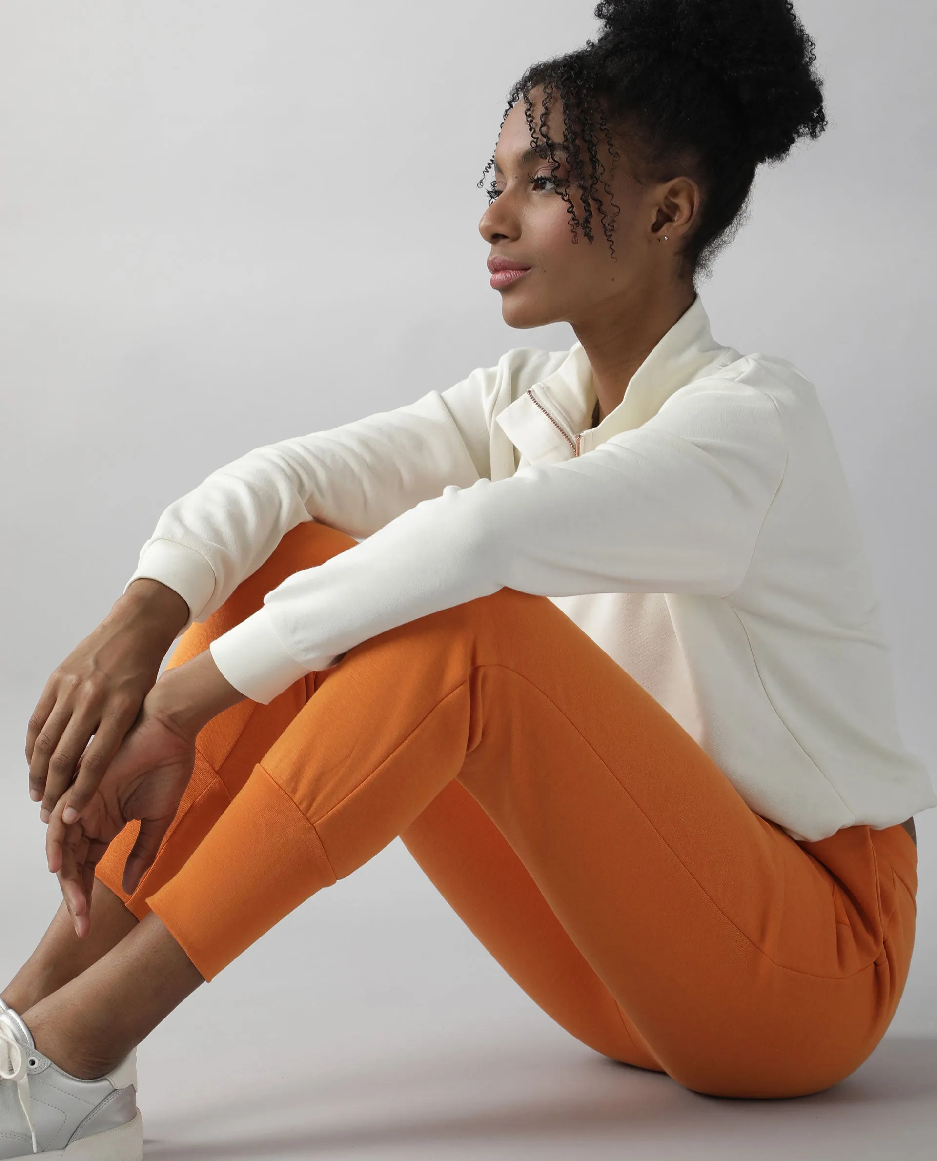 Rareism Women Simp-1 Orange Poly Cotton Fabric Tailored Fit Solid Mid Rise Ankle Length Track Pant