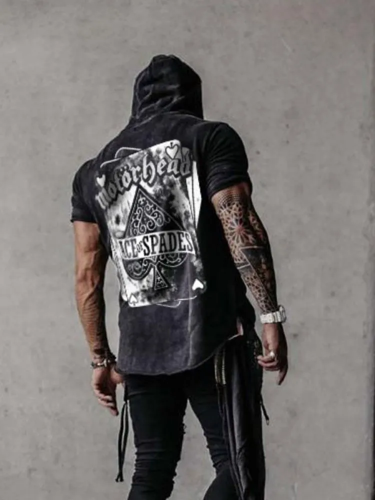 Retro Male Short Sleeve Pullover Streetwear  Summer Casual Loose Hoodies Sweatshirt For Men Fashion Pattern Print Hooded Top