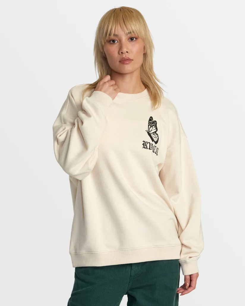RVCA JUST FLOATIN CREW SWEATSHIRT - LATTE
