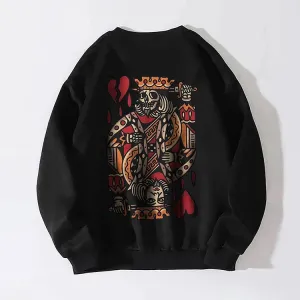 SKELETON POKER KING STREETWEAR CASUAL GRAPHIC WHITE PRINT Sweatshirt