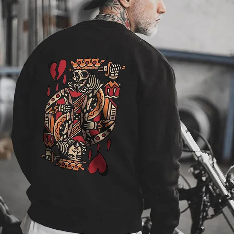 SKELETON POKER KING STREETWEAR CASUAL GRAPHIC WHITE PRINT Sweatshirt