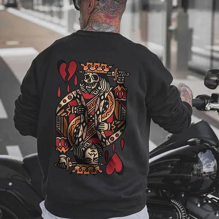 SKELETON POKER KING STREETWEAR CASUAL GRAPHIC WHITE PRINT Sweatshirt