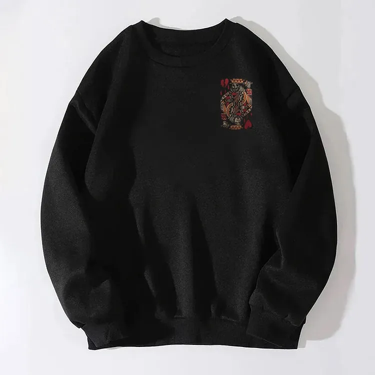 SKELETON POKER KING STREETWEAR CASUAL GRAPHIC WHITE PRINT Sweatshirt